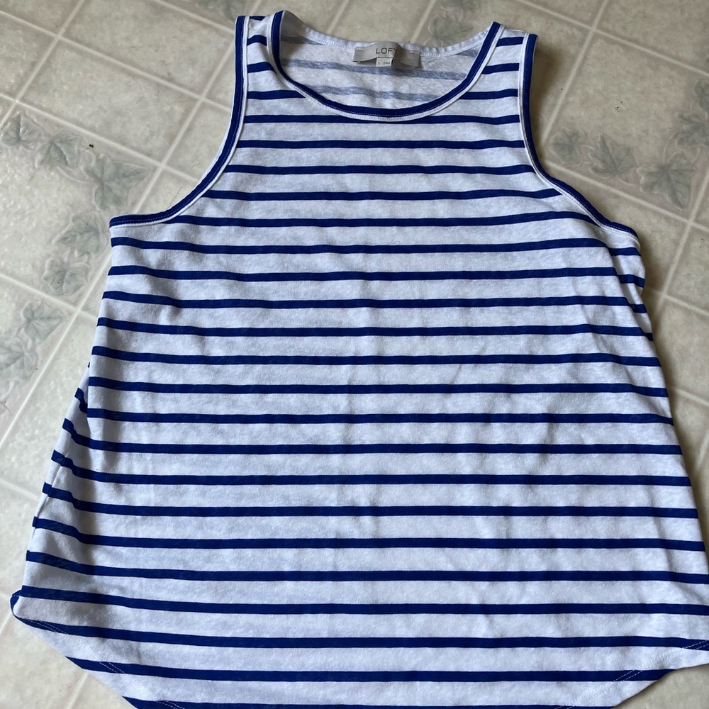 Loft Blue and‎ White Stripe Tank size Large New without Tags
